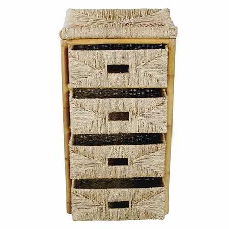 Heather Ann Creations Heather Ann Creations W27124-NAT Kaleo Bamboo & Seagrass Open Frame Storage Cabinet with 4 Baskets - Natural W27124-NAT